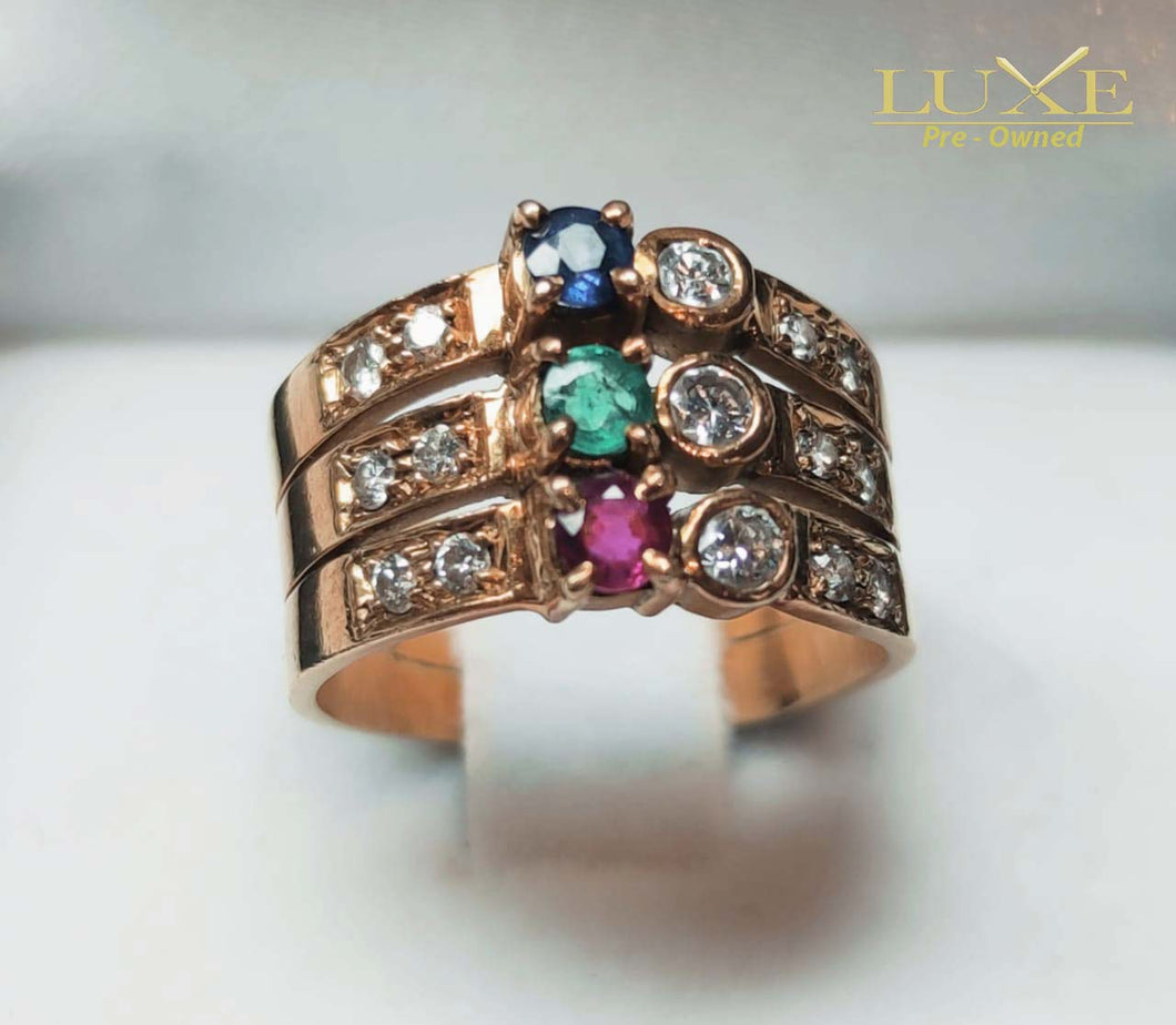 Anillo Diamantes, Rubí y Zafiro