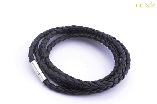 Pulsera cuero trenzada larga negra - Luxe