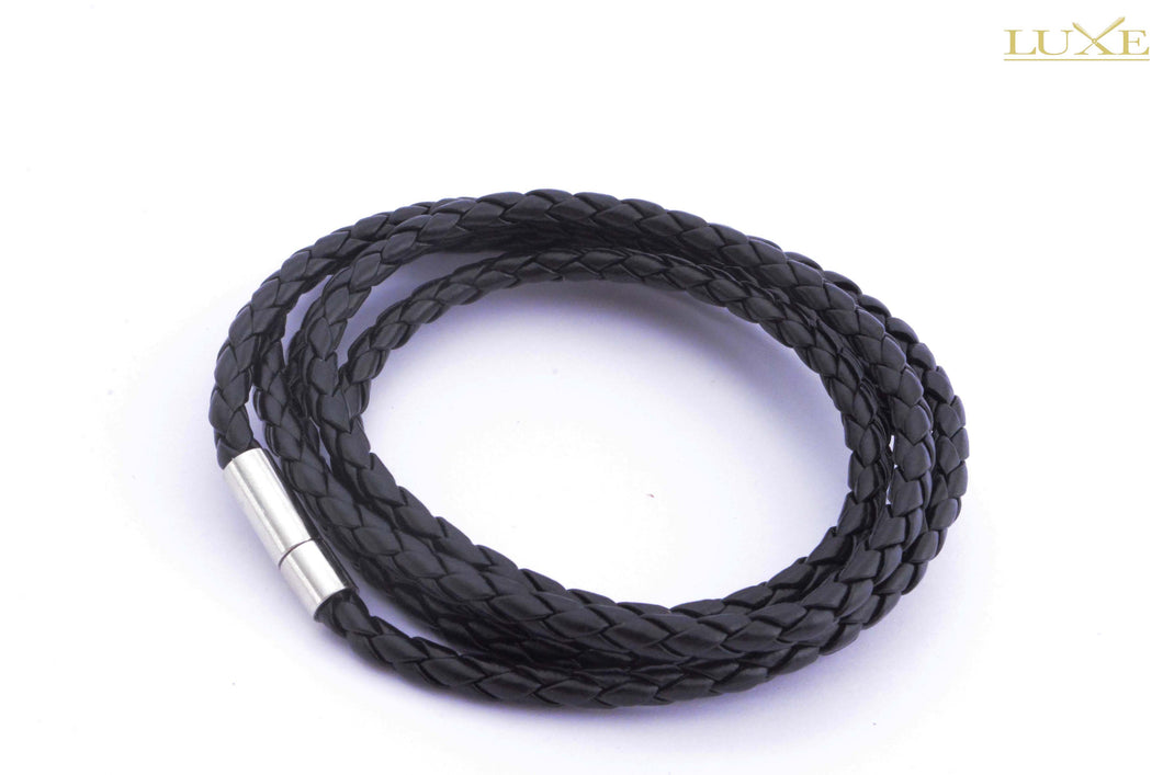 Pulsera cuero trenzada larga negra - Luxe